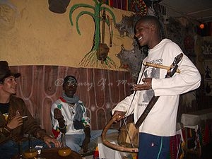 The masenquo being played in a Tejbeit (tej is the honey wine)