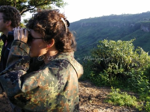 Birdwatching Uganda. A birding muzungu at Sipi Falls, eastern Uganda