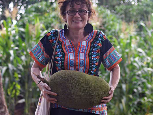 Charlotte carrying jackfruit. Entanda