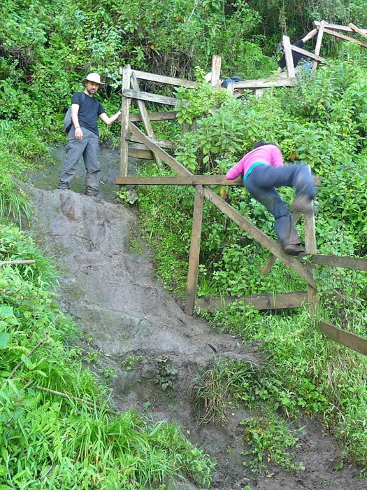 Steep muddy descent after climbing Mount Elgon. I chose to slide down on my kabina! PHOTO Nicola Swann