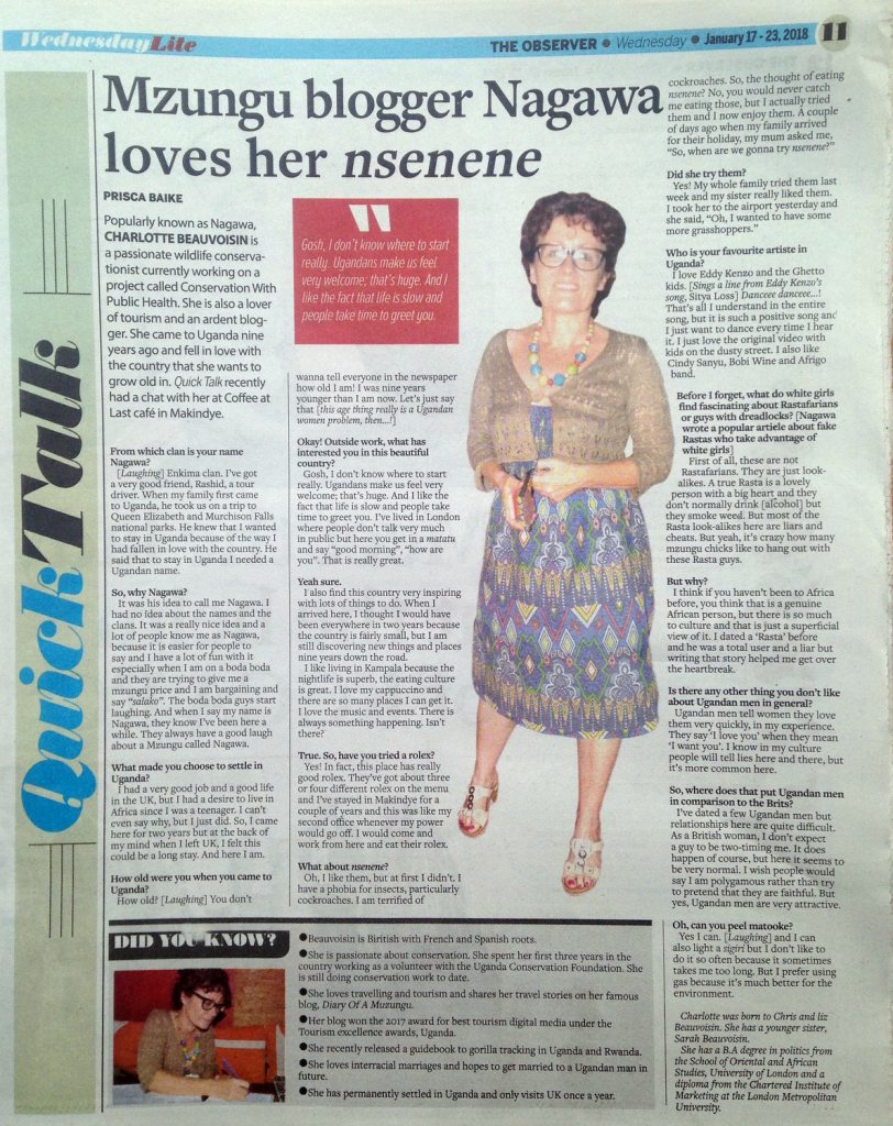 Diary of a Muzungu interview. The Observer 17 Jan 2018