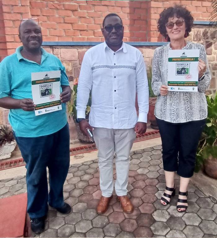 Dr Seguya, Greater Virunga Transboundary Collaboration, Kigali, Rwanda with Charlotte Beauvoisin and Rashid Walulya Kigali 2022