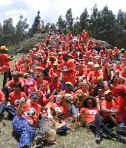 Posing on a hill after a beer stop overlooking Addis Ababa