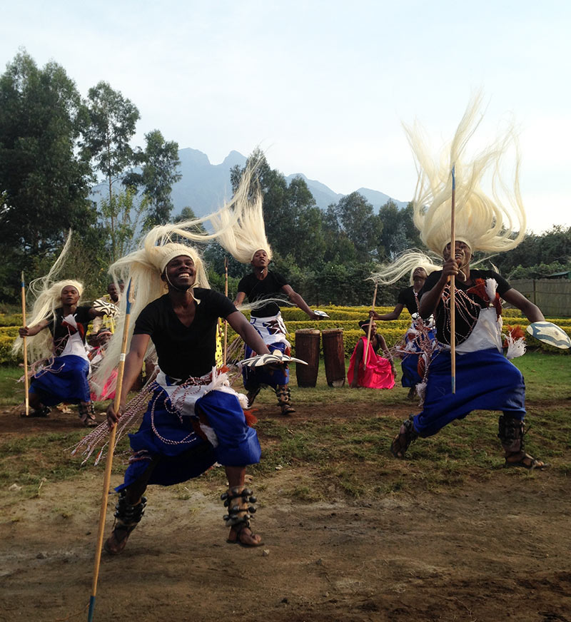 Intore traditional dancers perform at Kinigi, start of the gorilla tracking in Rwanda