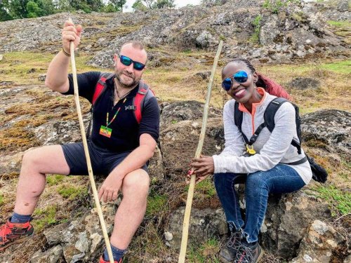 Jean and Adolfo. Hiking Mount Elgon, Uganda