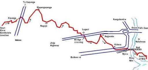 map of the Kampala to Jinja Relay