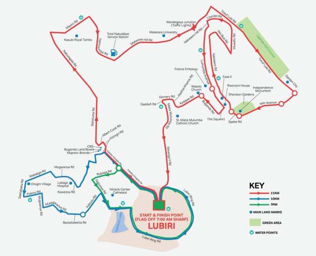 Kabaka's Birthday Run, Kampala. Route map 2018