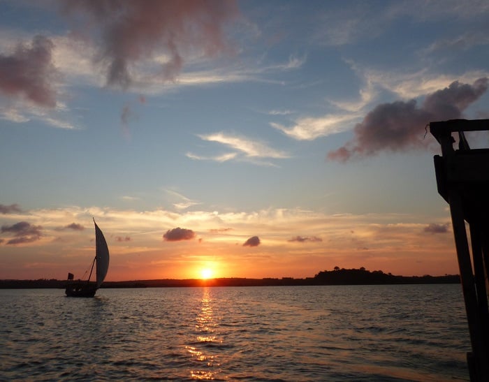 Kilifi sunset. dhow cruise with Distant Relatives Backpackers. Kenya