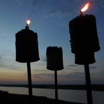 sunset over the river. Nile Safari Lodge, Murchison Falls, Uganda lamps