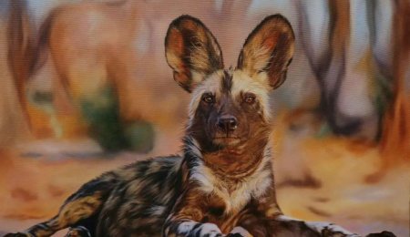 Painting of an African wild dog ARTIST COPYRIGHT Carrel Kumbirai