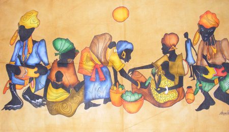 Uganda women painting on fabric