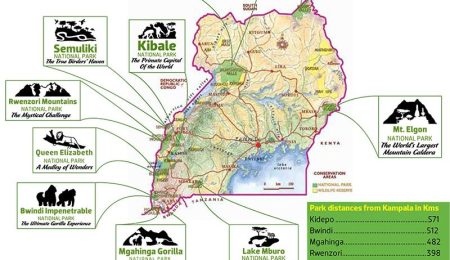 Uganda Wildlife Authority map of National Parks. copyright Andrew Roberts Uganda