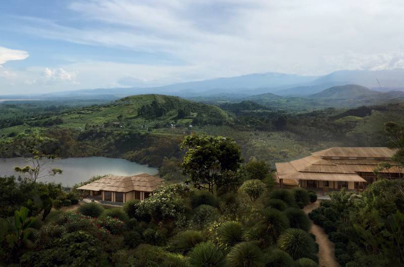 Volcanoes Safaris Uganda Kibale Lodge. View of lake (computer generated image)