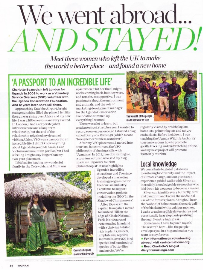 Woman Magazine UK July 2022. Charlotte Beauvoisin interview VSO Uganda