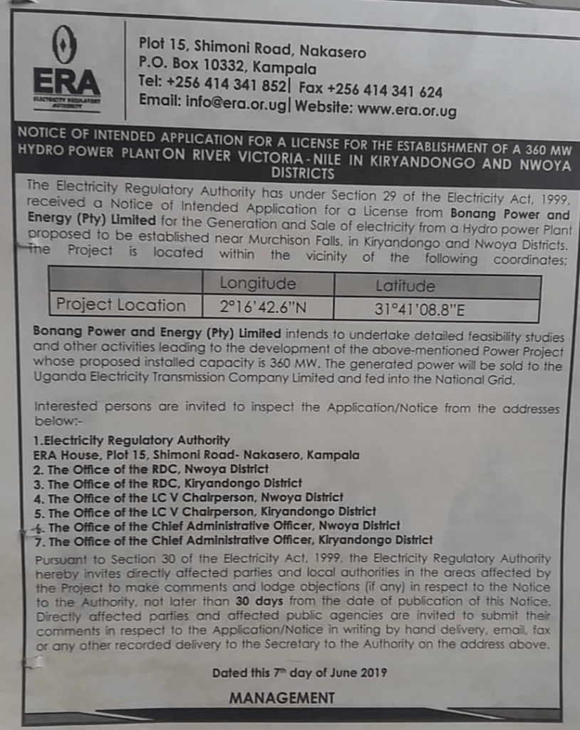 ERA notice re Murchison 7 June 2019 #SaveMurchisonFalls