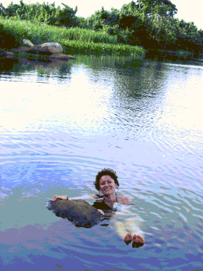 Muzungu swimmming in the River Nile, Jinja, Uganda